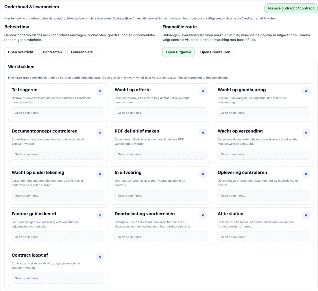 Real Grip dashboard — onderhoud & leveranciers